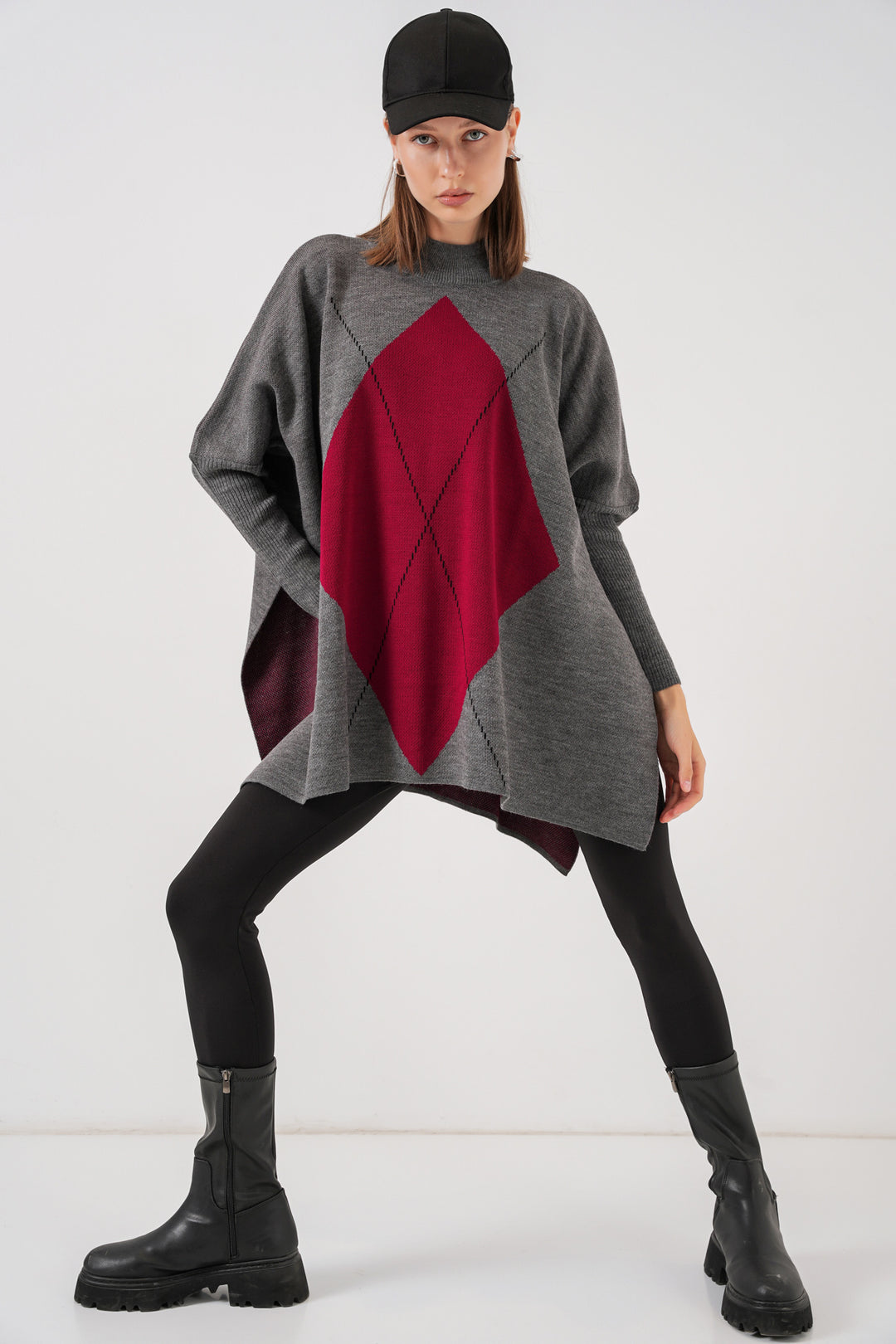 BGD Women Slit Poncho Sweater - Anthracite Gray - Châtelet