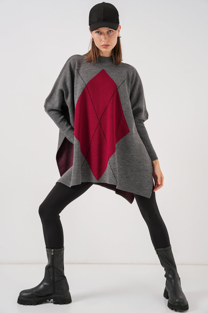 BGD Women Slit Poncho Sweater - Anthracite Gray - Châtelet