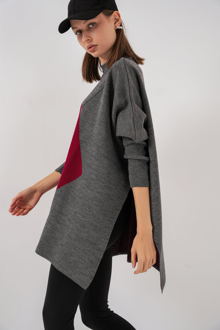 BGD Women Slit Poncho Sweater - Anthracite Gray - Châtelet