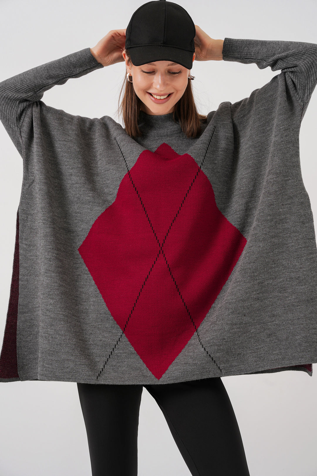 BGD Women Slit Poncho Sweater - Anthracite Gray - Châtelet