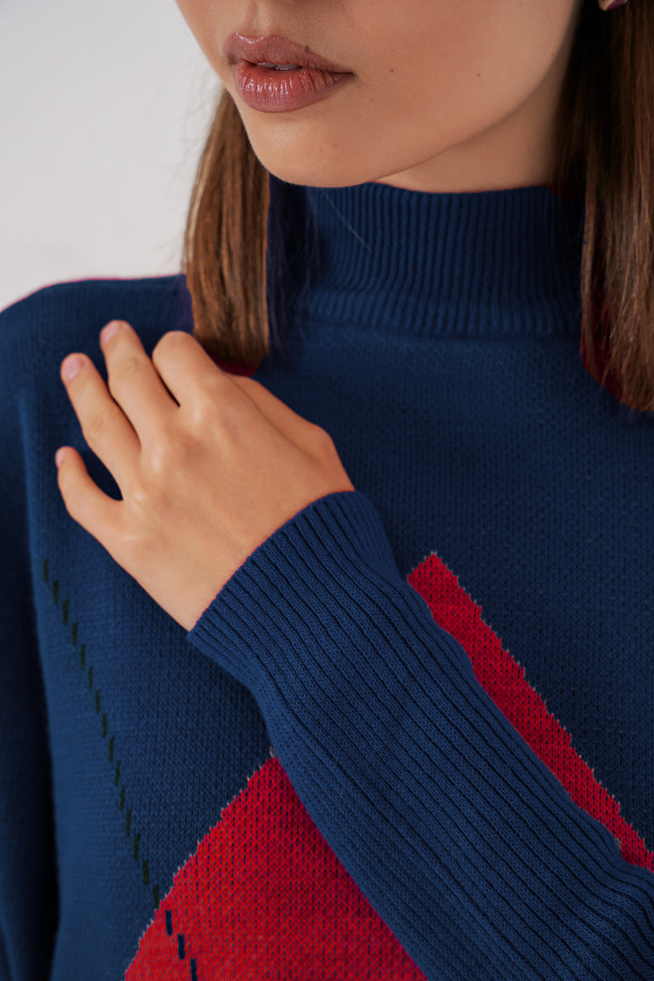BGD Women Slit Poncho Sweater - Navy Blue - Tübingen