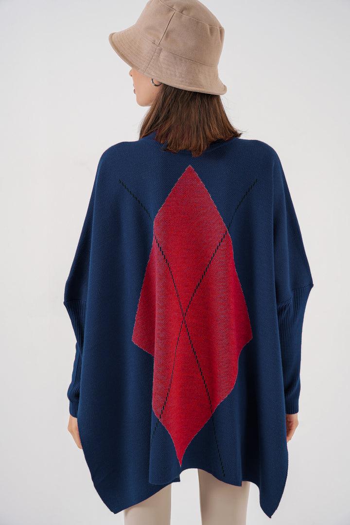 BGD Women Slit Poncho Sweater - Navy Blue - Tübingen