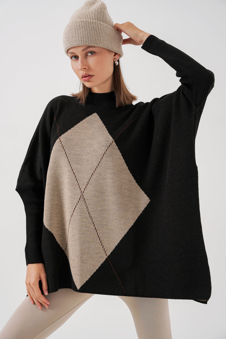 BGD Women Slit Poncho Sweater - Black - Eau Claire