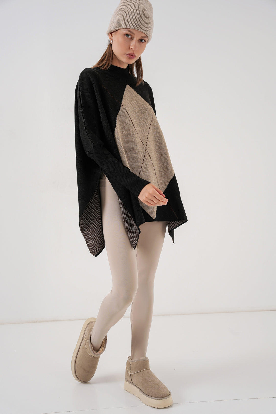 BGD Women Slit Poncho Sweater - Black - Eau Claire