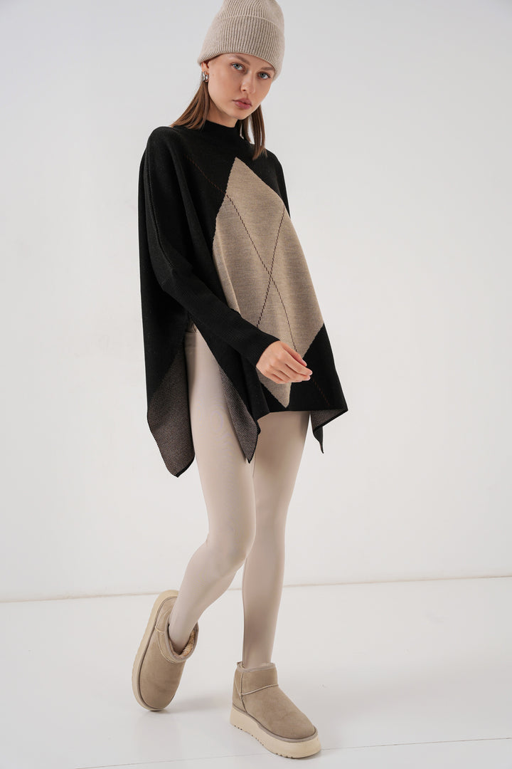 BGD Women Slit Poncho Sweater - Black - Eau Claire