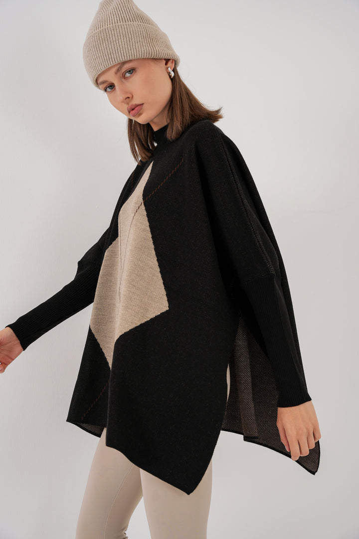 BGD Women Slit Poncho Sweater - Black - Eau Claire
