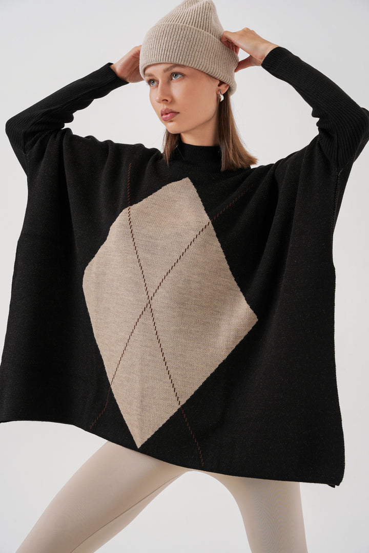 BGD Women Slit Poncho Sweater - Black - Eau Claire