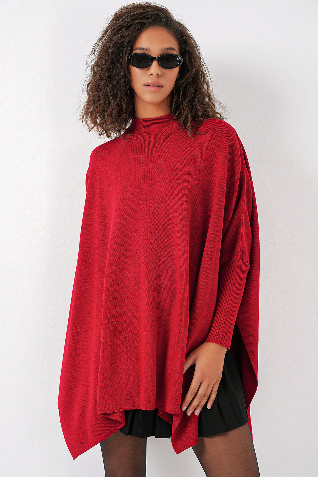 BGD Women Slit Poncho Sweater - Red - Wildomar