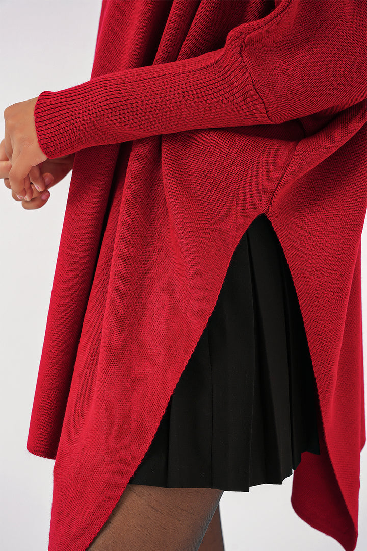 BGD Women Slit Poncho Sweater - Red - Wildomar