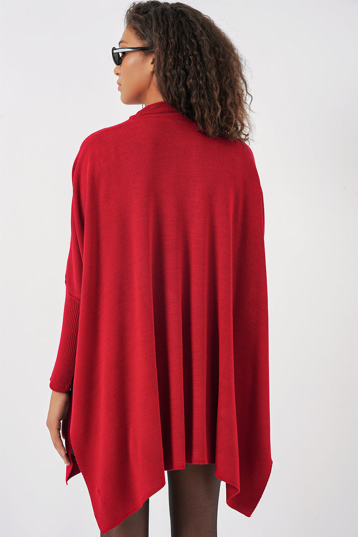 BGD Women Slit Poncho Sweater - Red - Wildomar