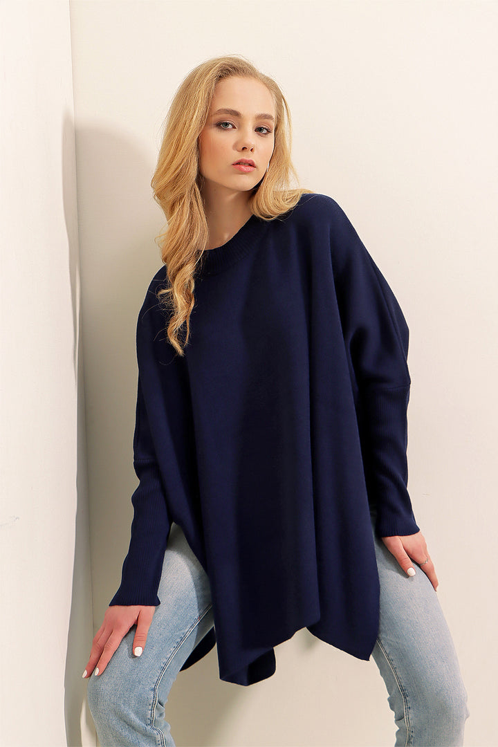 BGD Women Slit Poncho Sweater - Navy - Federal Way