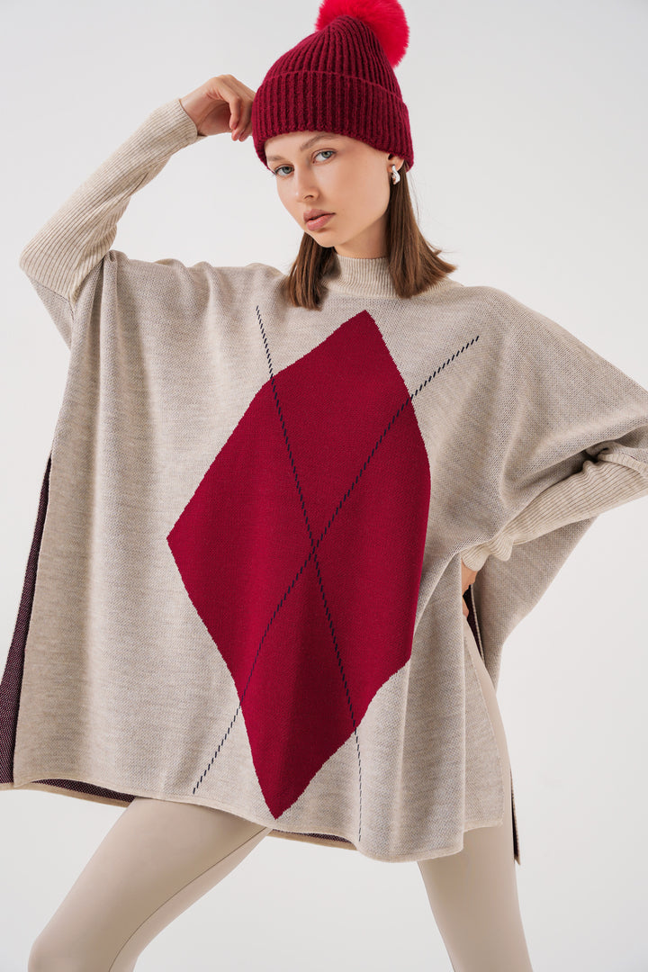 BGD Women Slit Poncho Sweater - M. Cream - Taylor