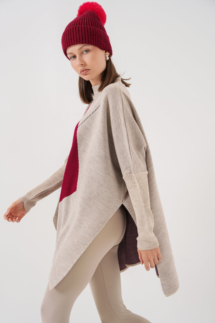BGD Women Slit Poncho Sweater - M. Cream - Taylor