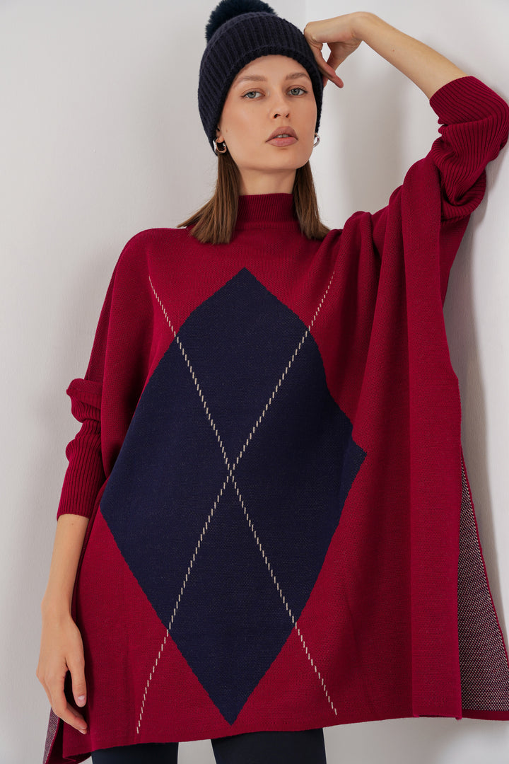 BGD Women Slit Poncho Sweater - Burgundy. - Izmail