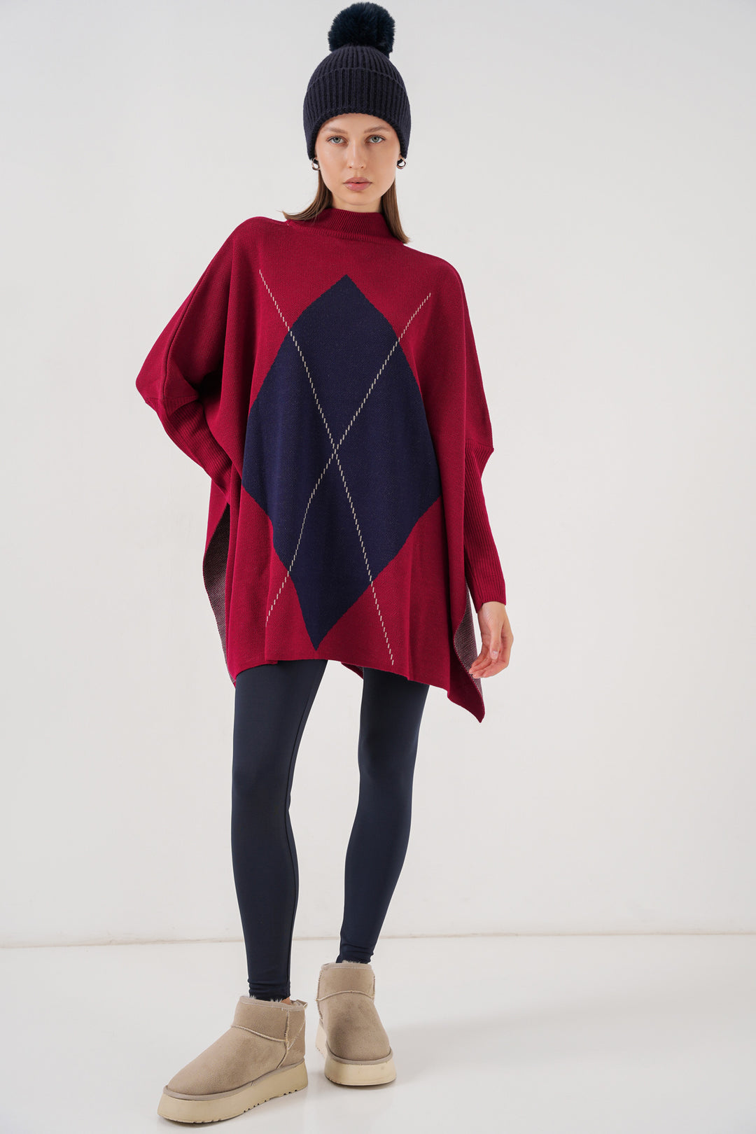 BGD Women Slit Poncho Sweater - Burgundy - Valdosta