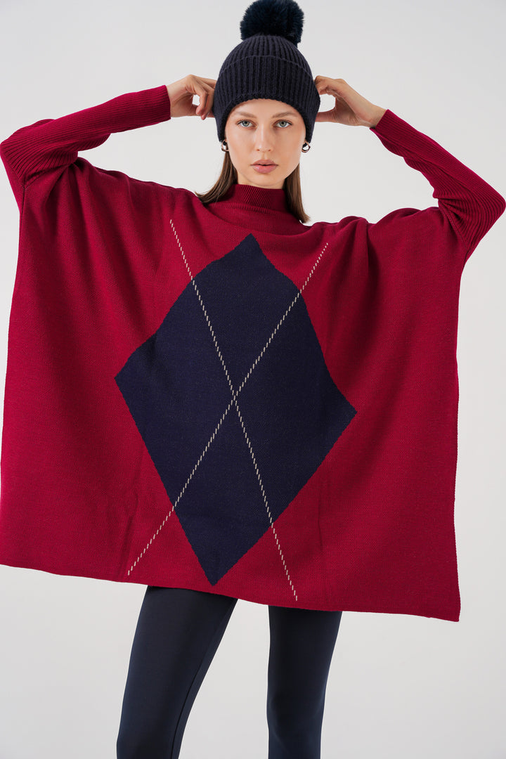 BGD Women Slit Poncho Sweater - Burgundy. - Izmail