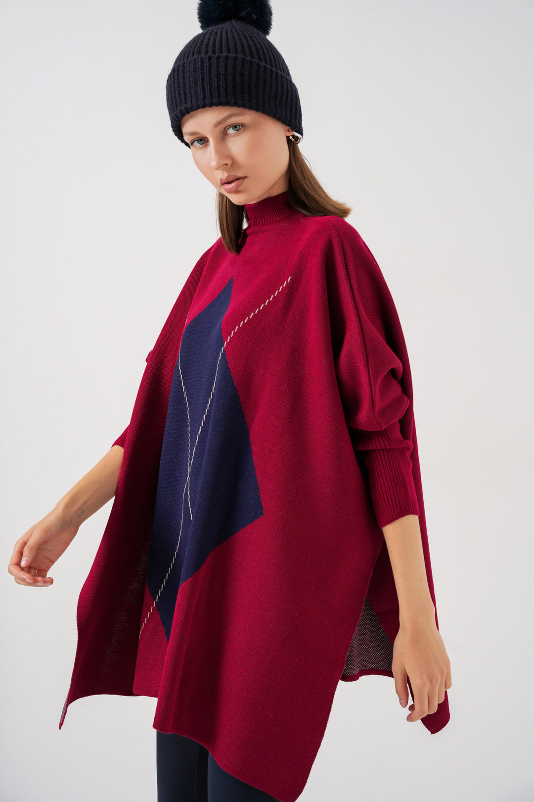 BGD Women Slit Poncho Sweater - Burgundy. - Izmail