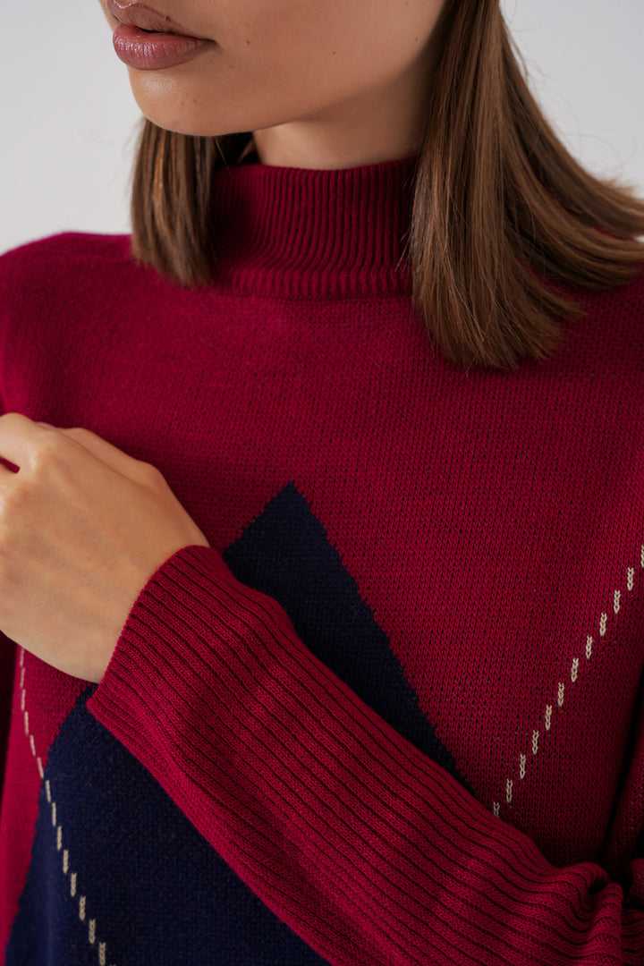 BGD Women Slit Poncho Sweater - Burgundy. - Izmail