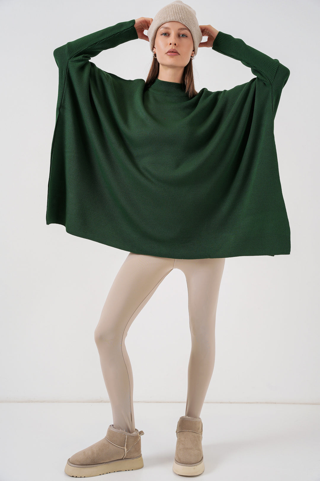 BGD Women Slit Poncho Sweater - Emerald Green - Pristina
