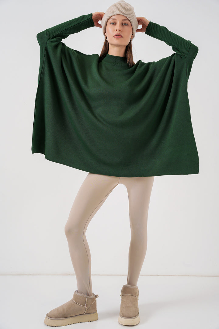 BGD Women Slit Poncho Sweater - Emerald Green - Pristina