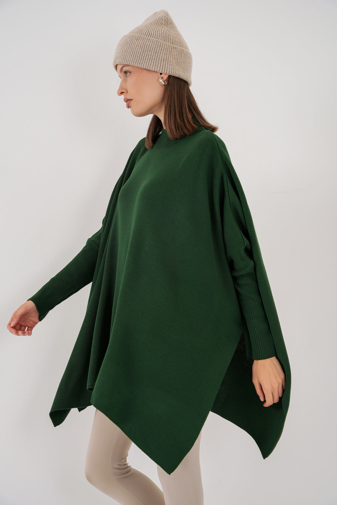 BGD Women Slit Poncho Sweater - Emerald Green - Pristina