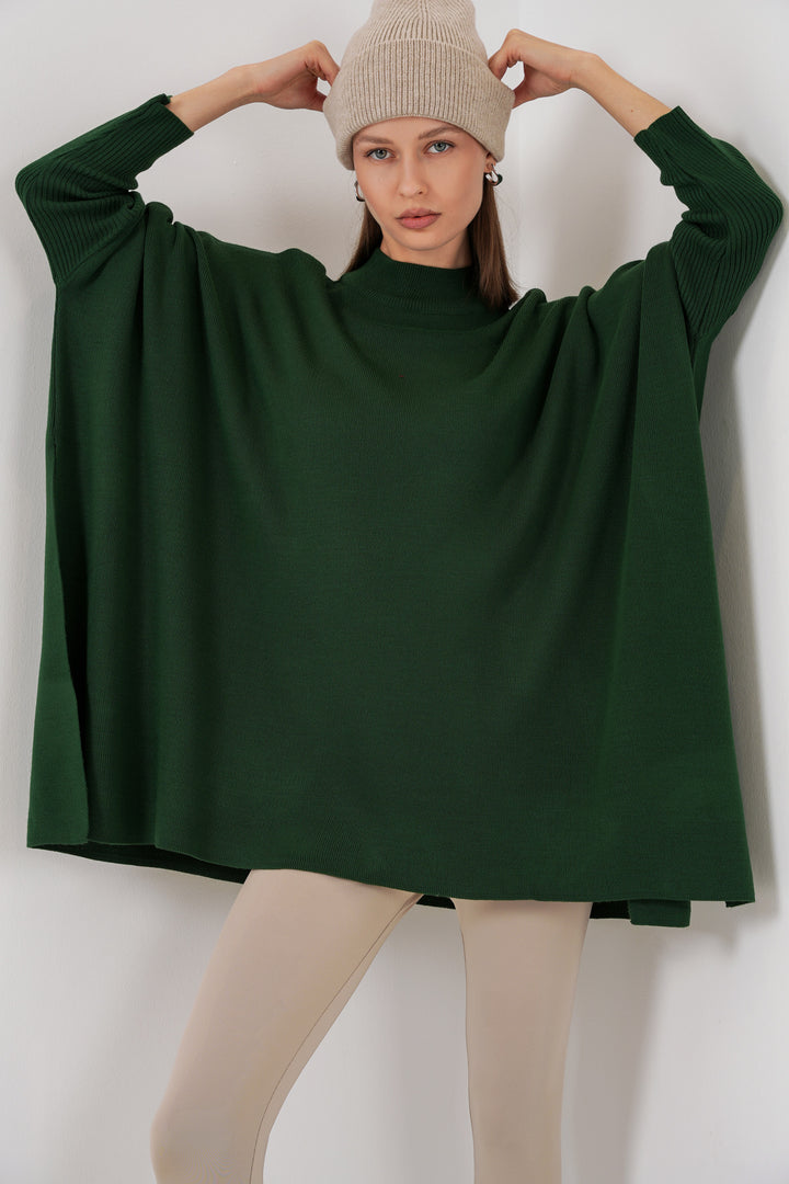 BGD Women Slit Poncho Sweater - Emerald Green - Pristina