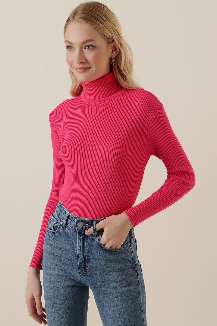 BGD Women Fisherman Collar Ribbed Sweater - Fuchsia - Vila Nova de Gaia