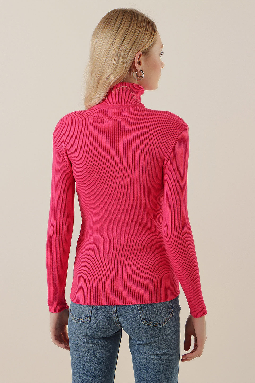 BGD Women Fisherman Collar Ribbed Sweater - Fuchsia - Vila Nova de Gaia