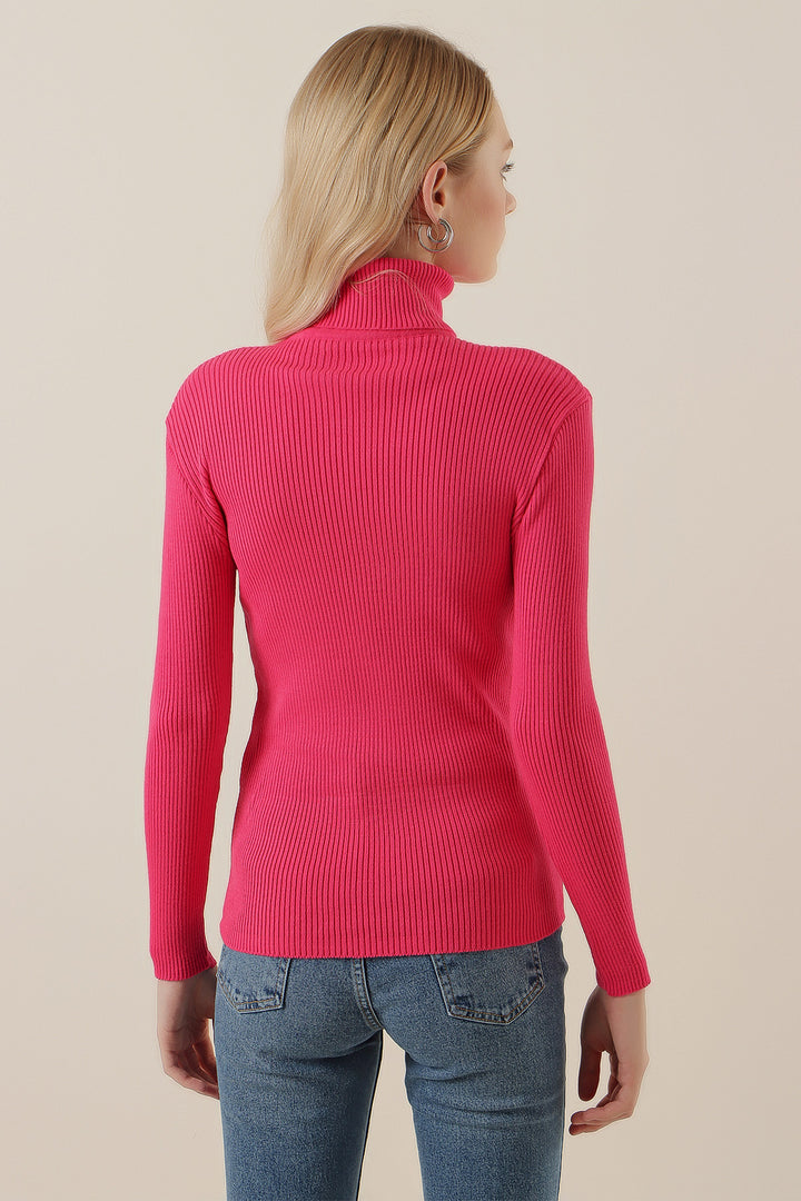 BGD Women Fisherman Collar Ribbed Sweater - Fuchsia - Vila Nova de Gaia