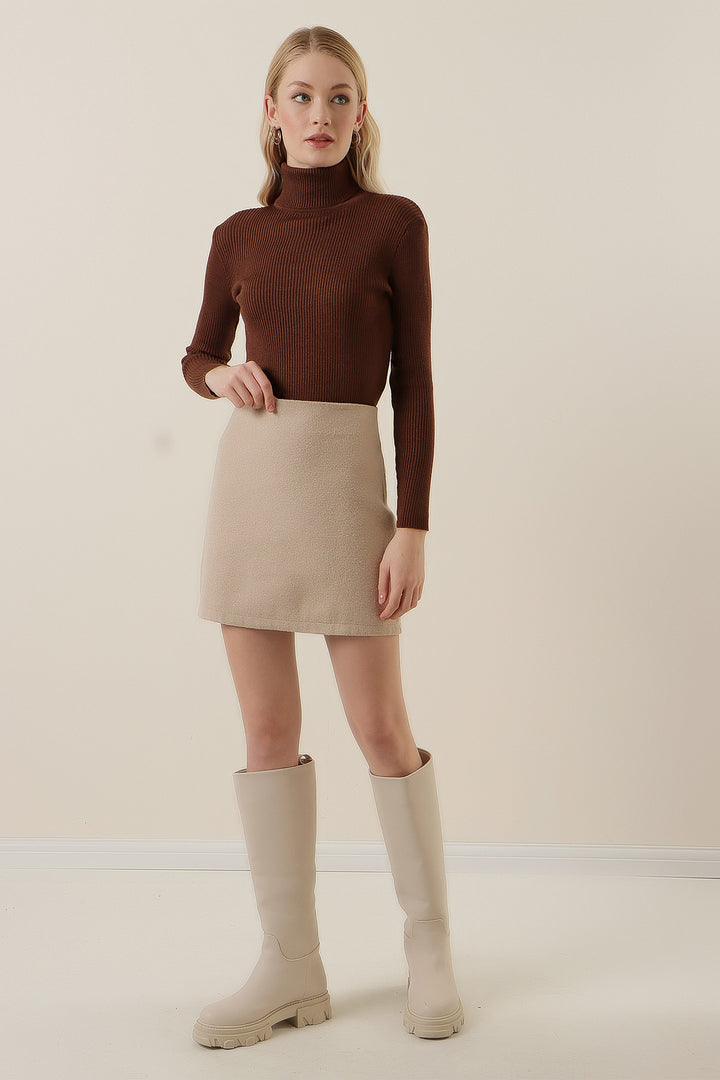 BGD Women Fisherman Collar Ribbed Sweater - Brown - Avondale