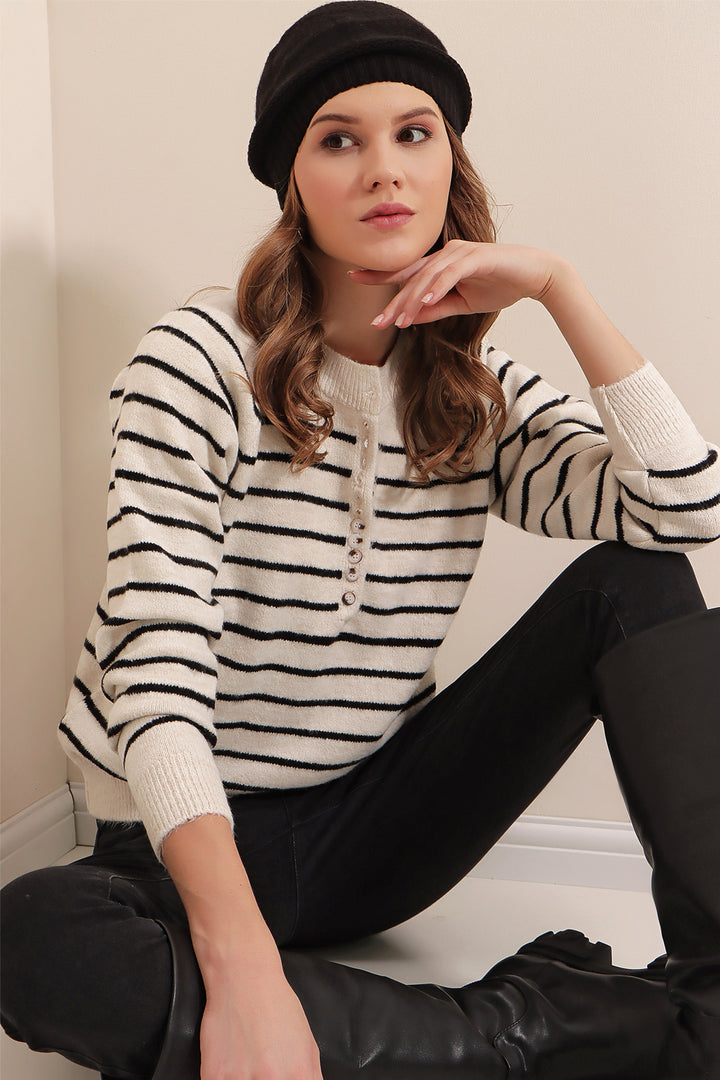 BGD Women Buttoned Sweater - White - Halesowen