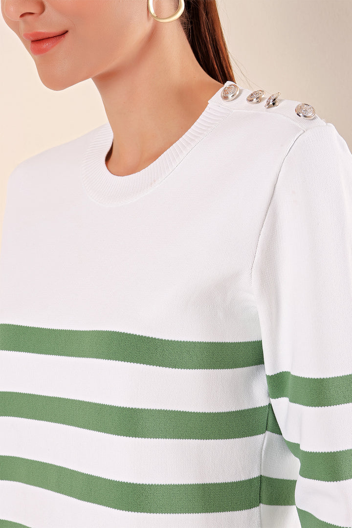 BGD Women Button Detail Striped Sweater - C. Çağla - Jurupa Valley