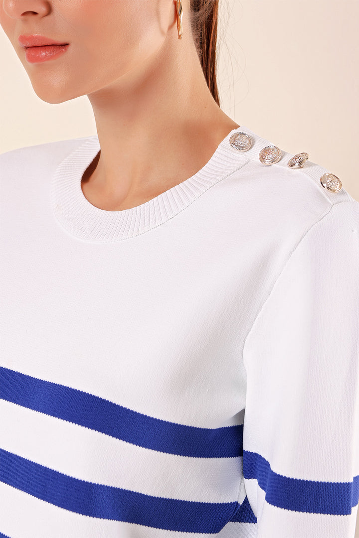 BGD Women Button Detail Striped Sweater - C.Saks - Folkestone