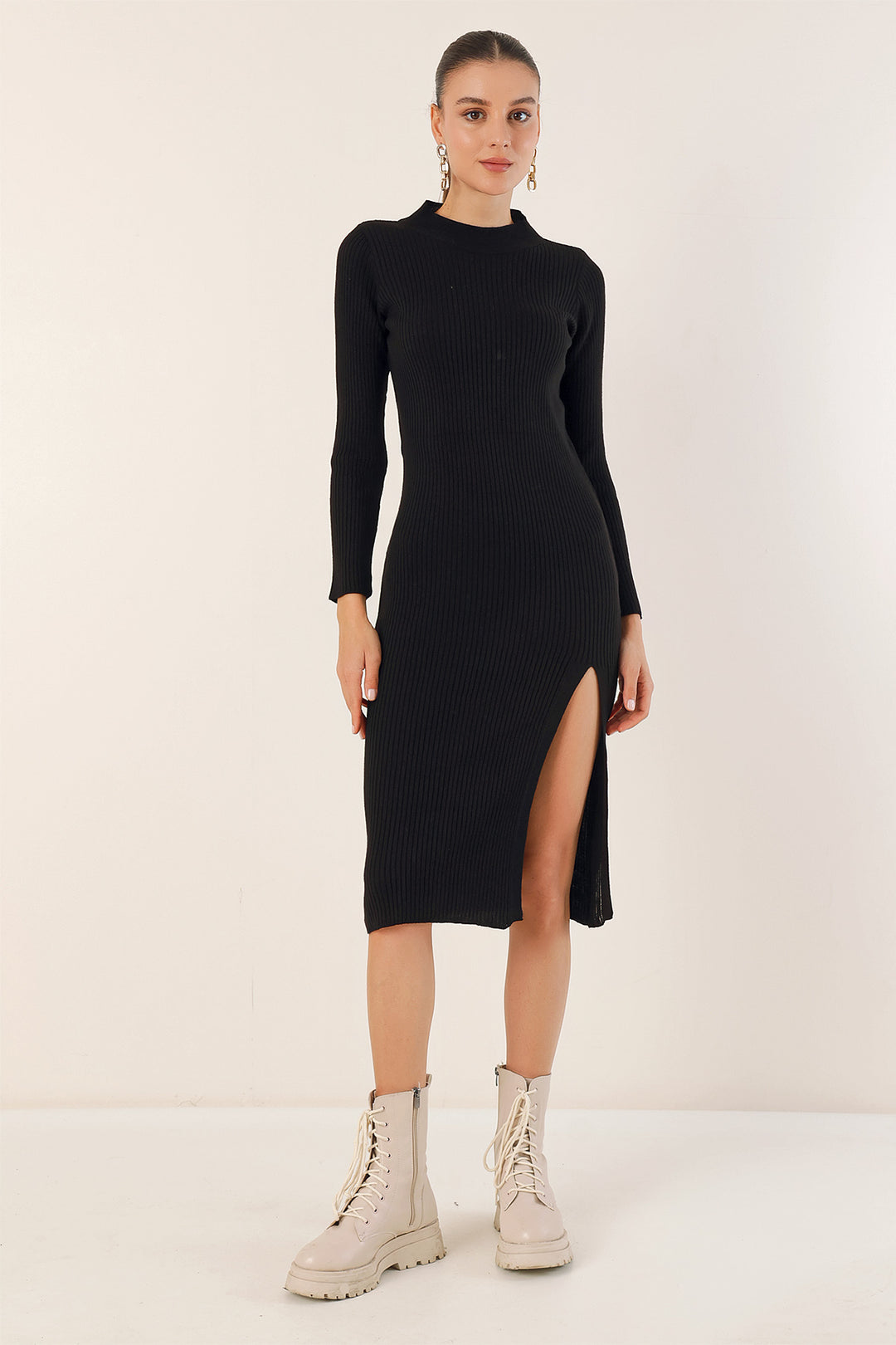 BGD Women Slit Knit Dress - Black - Avondale