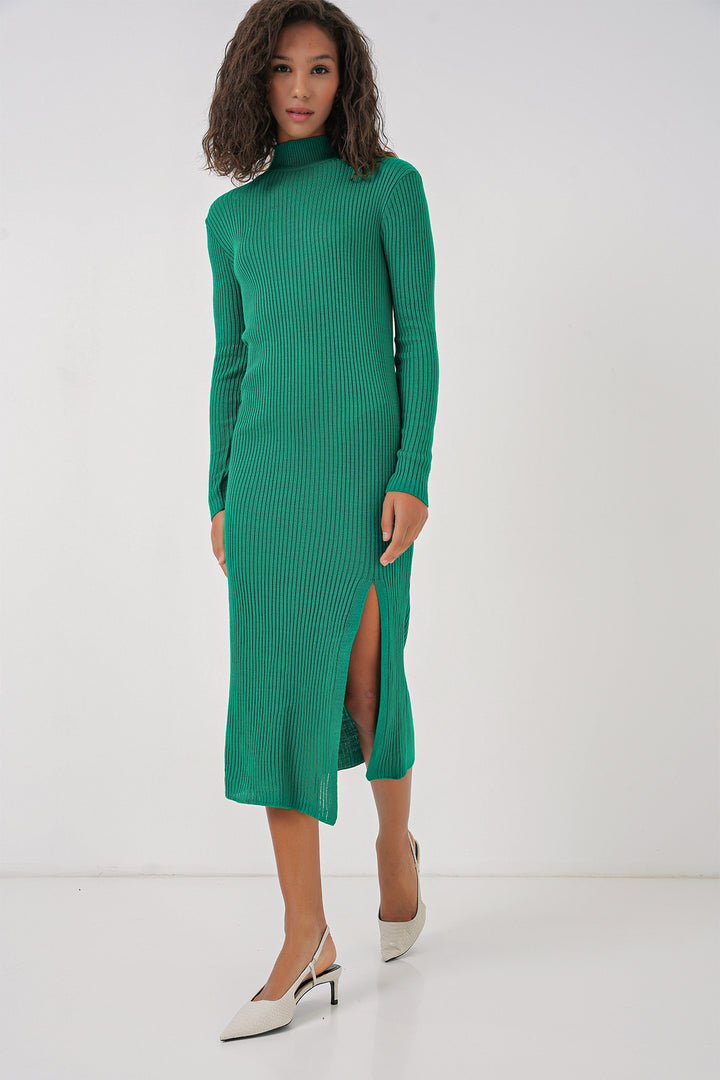 BGD Women Slit Knit Dress - Green - Ivano-Frankivsk