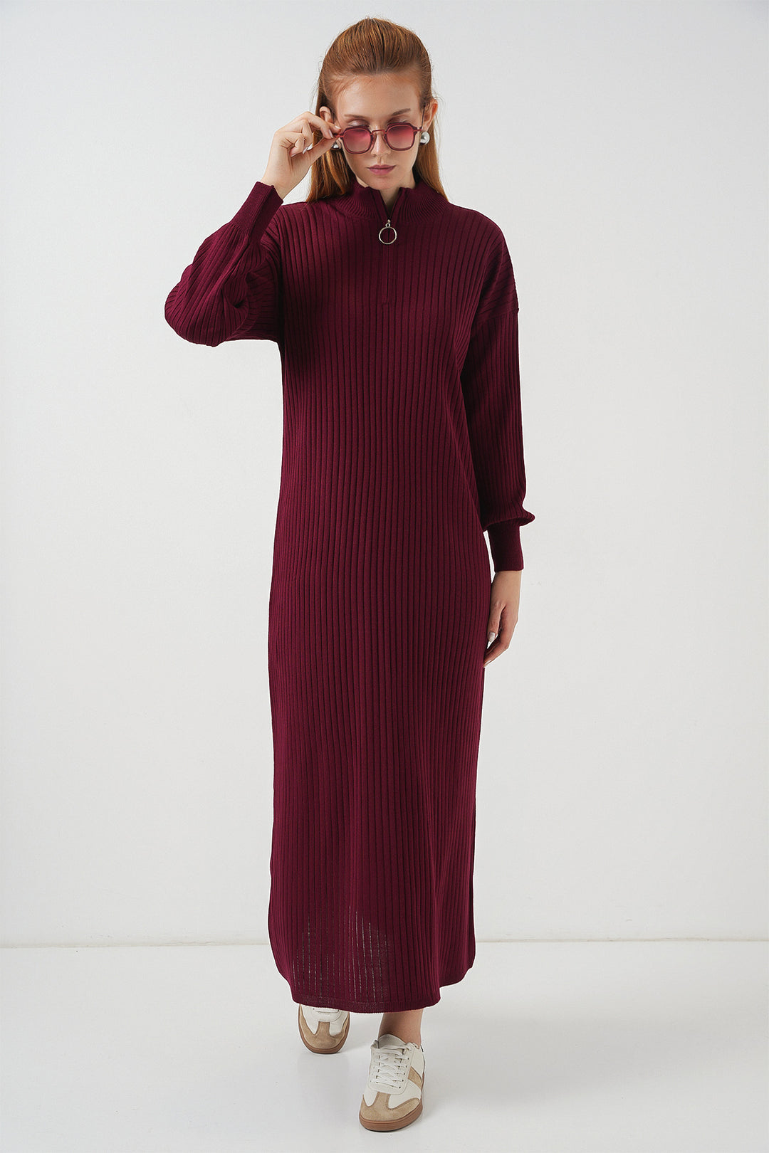BGD Women Knitted Dress - Wine Red - Germering