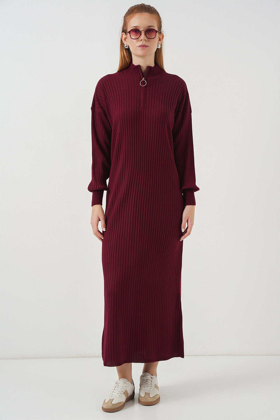 BGD Women Knitted Dress - Wine Red - Germering