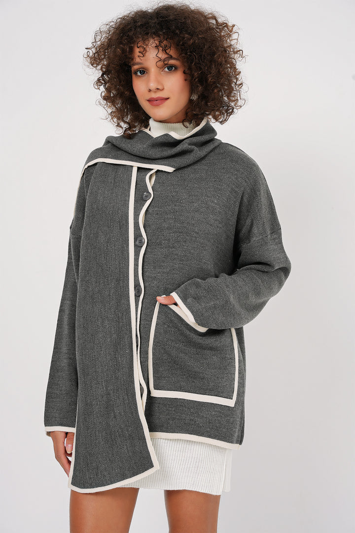BGD Women Shawl Collar Knit Cardigan - Anthracite - Braintree