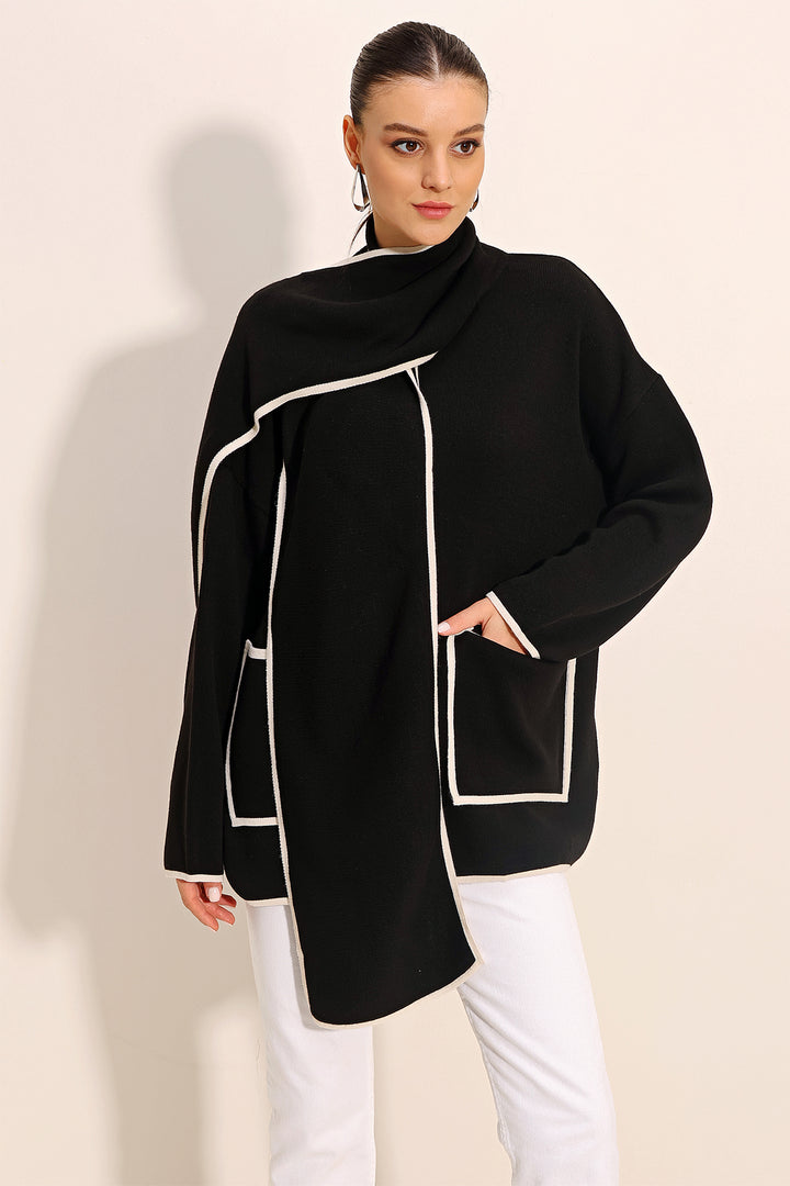 BGD Women Shawl Collar Knit Cardigan - Black - Auburn