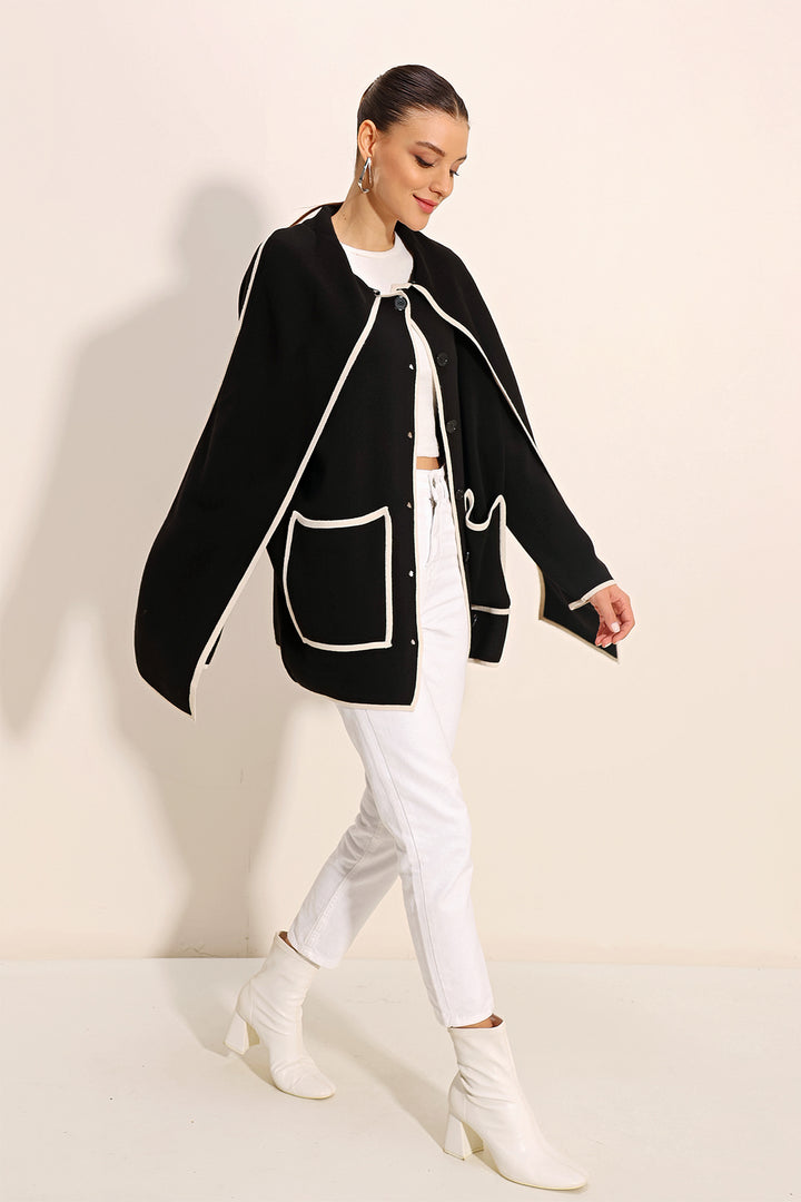 BGD Women Shawl Collar Knit Cardigan - Black - Auburn