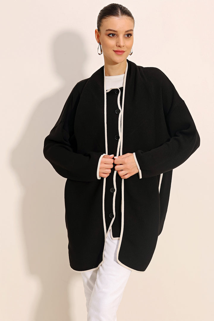 BGD Women Shawl Collar Knit Cardigan - Black - Auburn