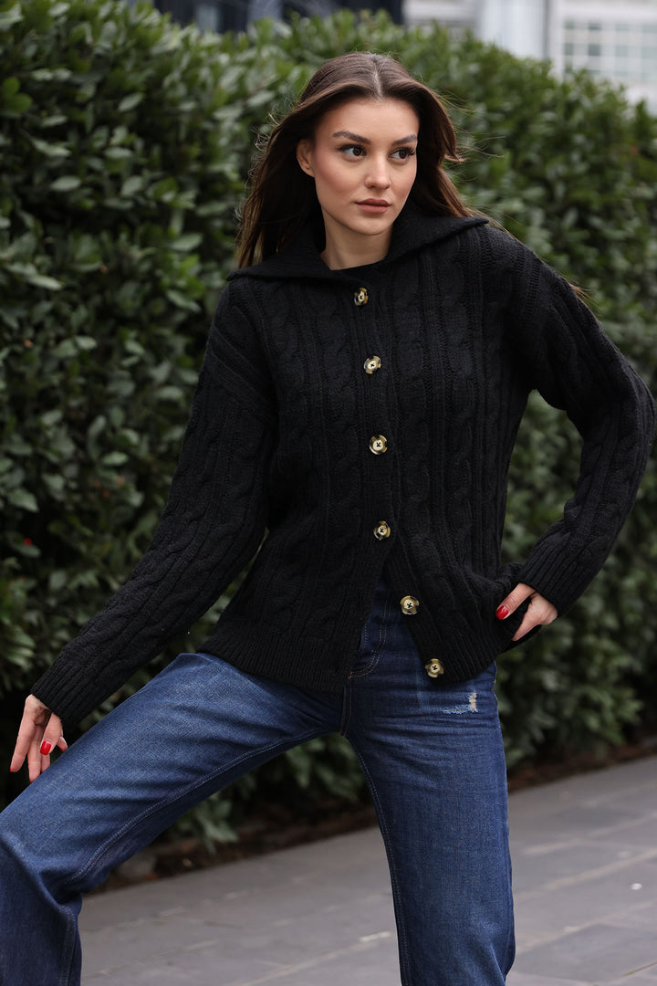 BGD Women Braided Cardigan - Black - Avondale
