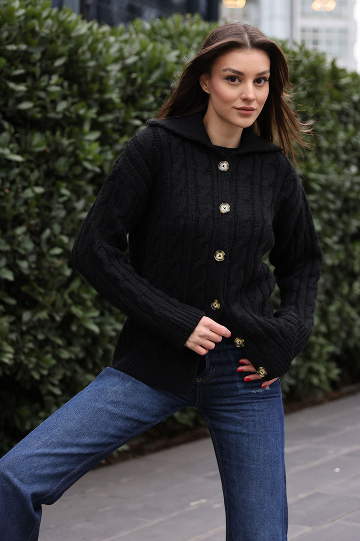 BGD Women Braided Cardigan - Black - Avondale