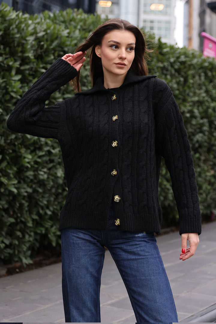 BGD Women Braided Cardigan - Black - Avondale