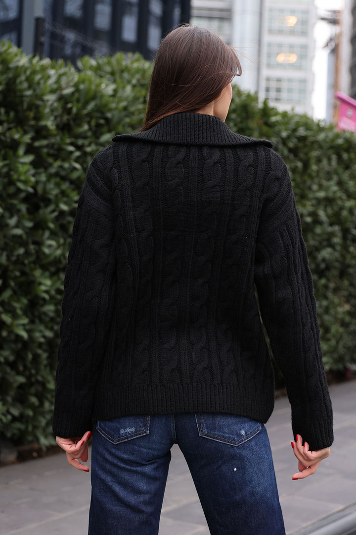 BGD Women Braided Cardigan - Black - Avondale