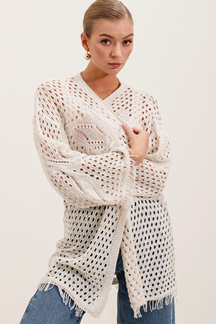 BGD Women Knitted/Perforated Oversized Cardigan - Stone - New Britain