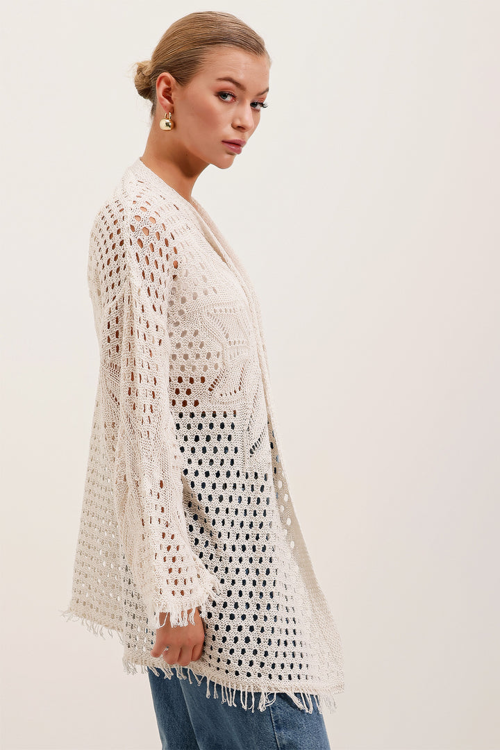 BGD Women Knitted/Perforated Oversized Cardigan - Stone - New Britain