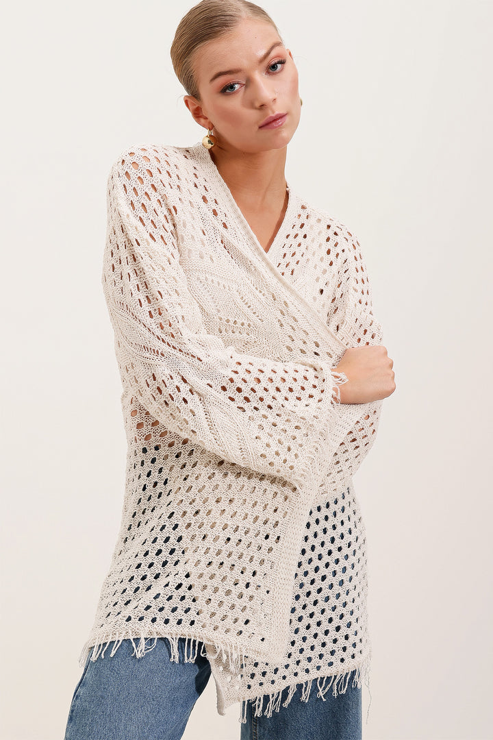 BGD Women Knitted/Perforated Oversized Cardigan - Stone - New Britain