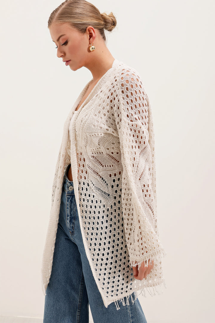 BGD Women Knitted/Perforated Oversized Cardigan - Stone - New Britain
