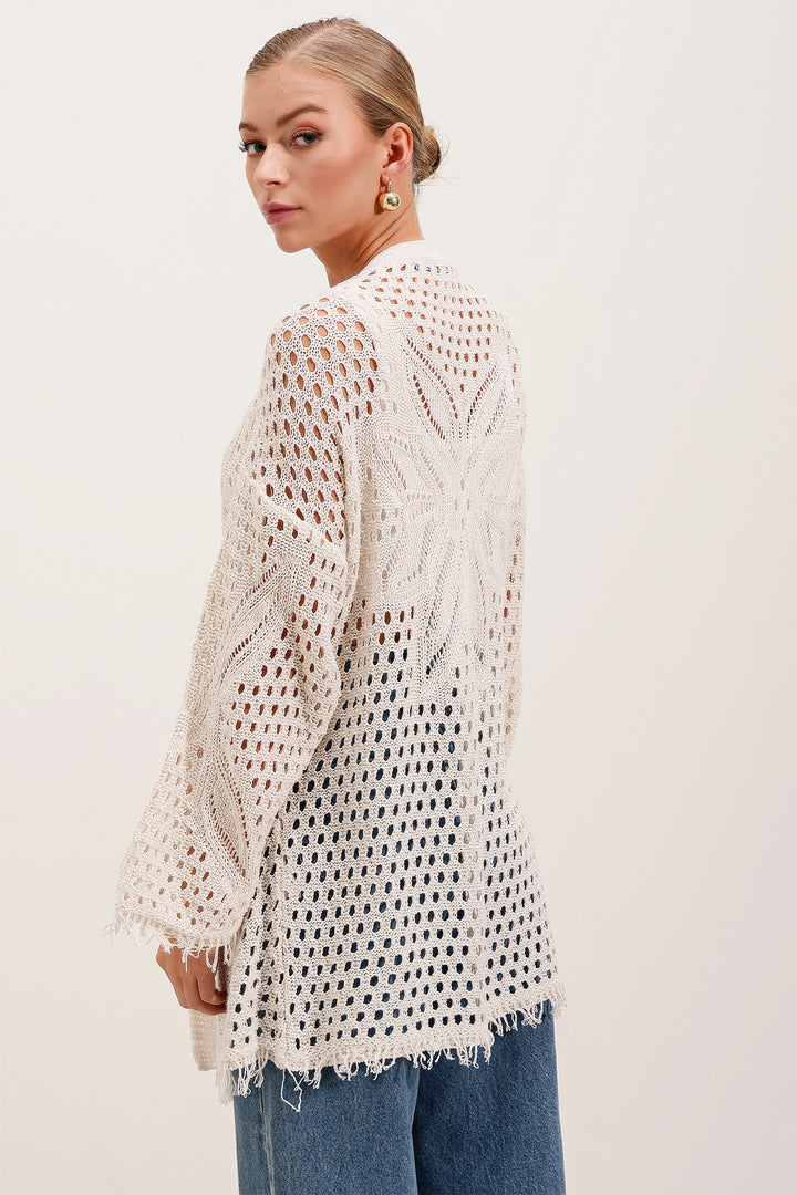 BGD Women Knitted/Perforated Oversized Cardigan - Stone - New Britain